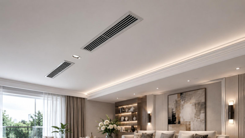 Mặt nạ panel được lắp khít sát với bề mặt trần thạch cao phòng khách