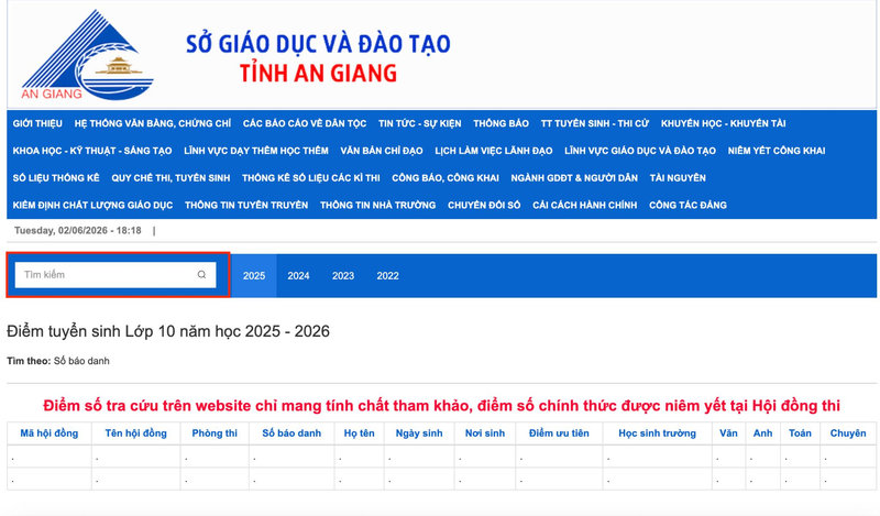 Nhập chính xác số báo danh để tra cứu