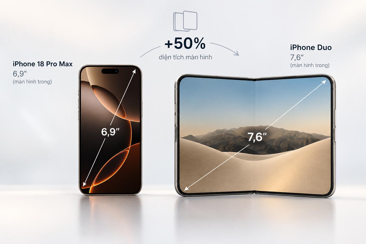 Màn hình trong của iPhone Duo lớn hơn 50% so với bản Pro Max
