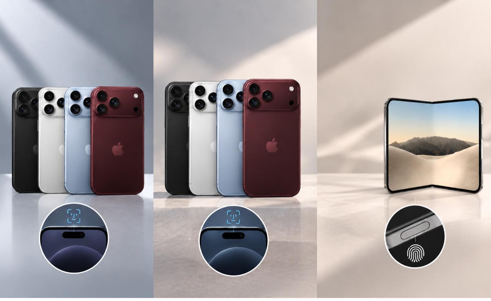 Hai máy Pro dùng Face ID còn iPhone Duo dùng Touch ID