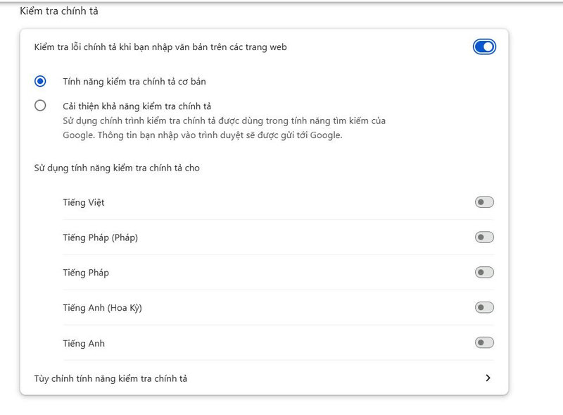 Tắt bỏ hoàn toàn các ngôn ngữ