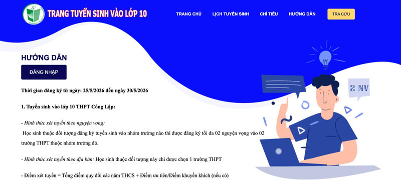 Truy cập vào cổng tuyển sinh của sở