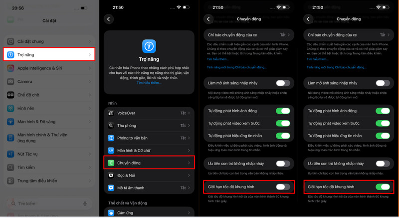 Các bước bật/tắt 120Hz trên iPhone 17 series