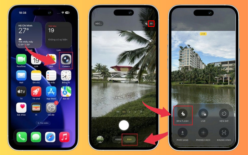 Cách bật đèn Flash khi chụp ảnh trên iPhone 17