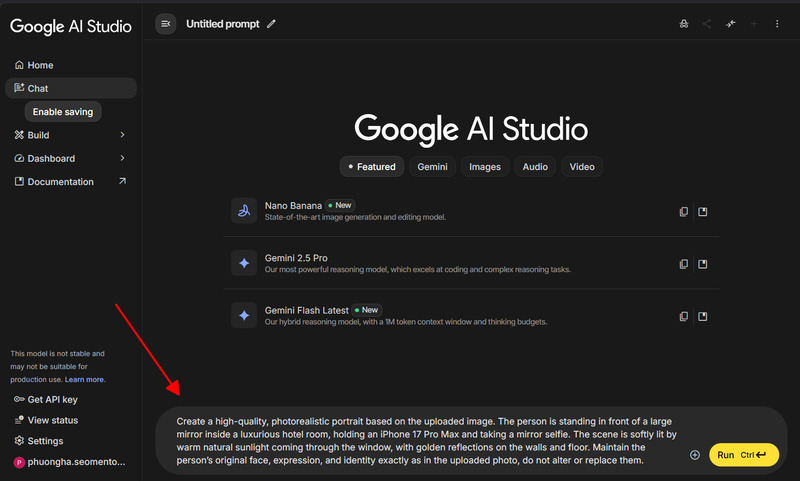 Nhập mô tả tạo ảnh vào Google AI Studio