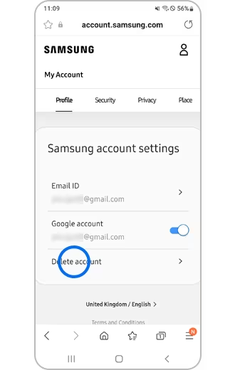 Bạn nhấn vào “Delete Account” để xóa tài khoản Samsung.