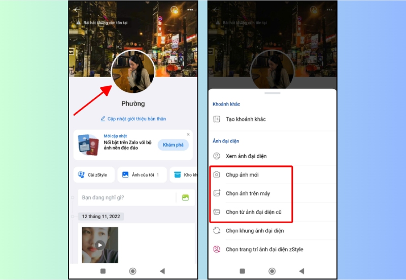 Chọn ảnh đại diện mới trên Zalo