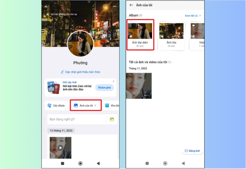 Mở album Ảnh đại diện trong mục Ảnh của tôi trên Zalo