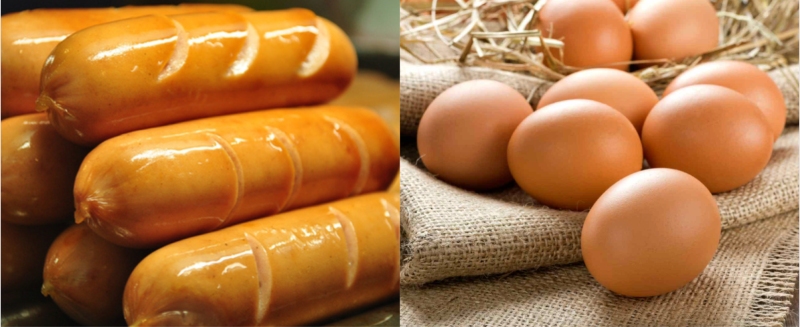 Xúc xích và trứng gà tươi dùng cho món sandwich