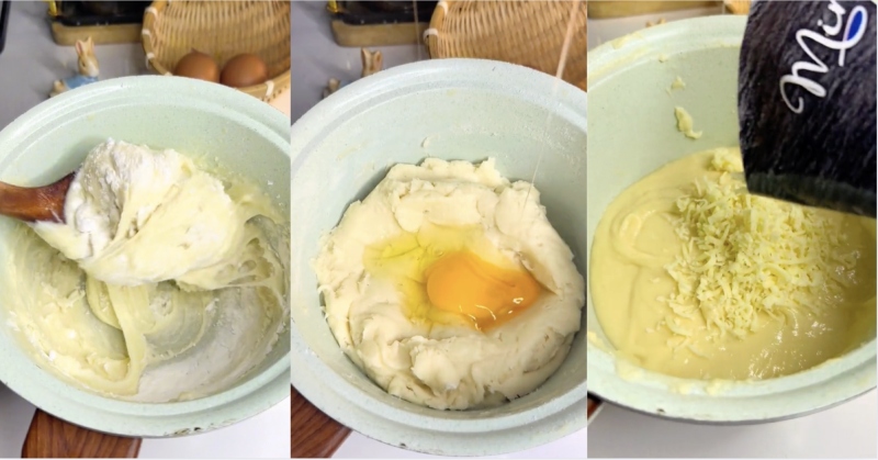 Trộn bột, thêm trứng và phô mai để làm Cheese stick thơm ngon