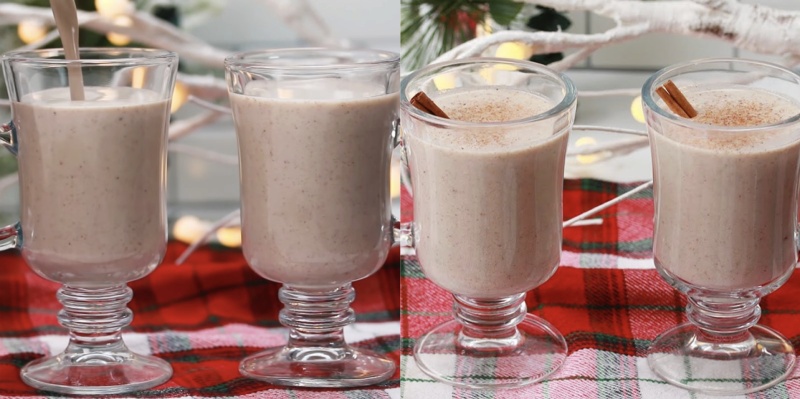 Rót Eggnog ra ly thủy tinh, trang trí quế trên