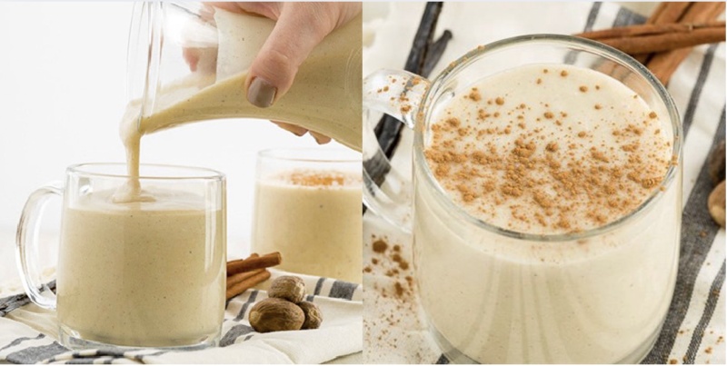 Rót Eggnog ra ly và rắc bột quế lên mặt thức uống