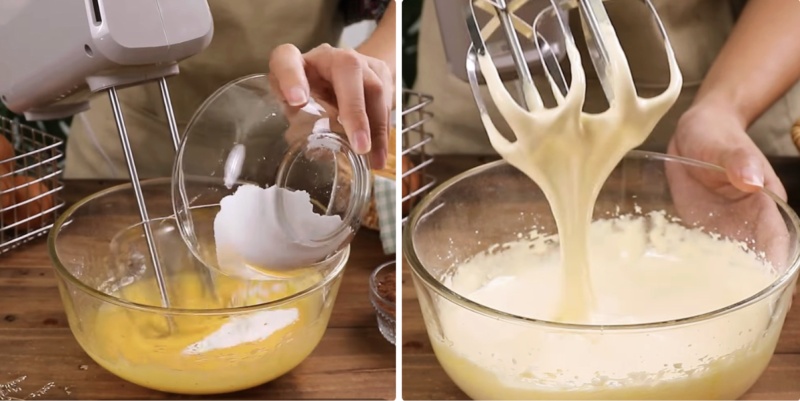 Đánh trứng và sữa tạo hỗn hợp kem trứng mềm mịn