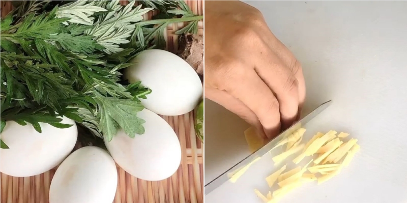 Ngải cứu, trứng vịt và gừng thái sợi