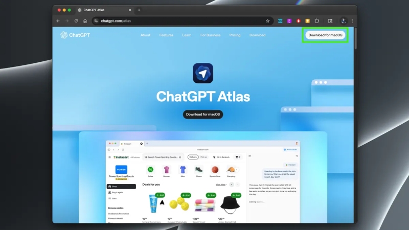 Truy cập trang web download chatgpt atlas dành cho macOS