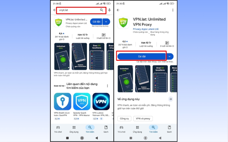 Cài đặt ứng dụng VPN.lat trên Google Play