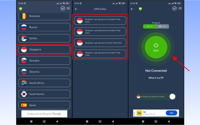 Kết nối VPN sang máy chủ Singapore