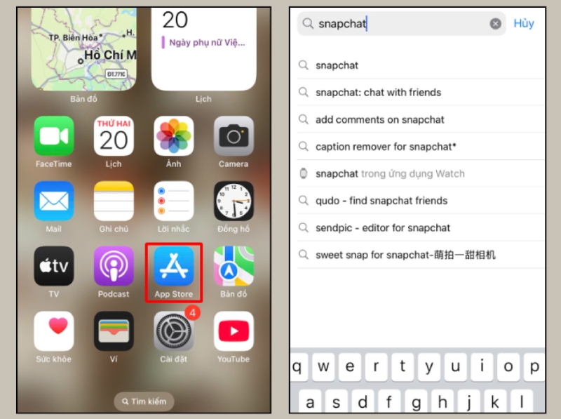 Tìm kiếm ứng dụng Snapchat trong App Store trên iPhone