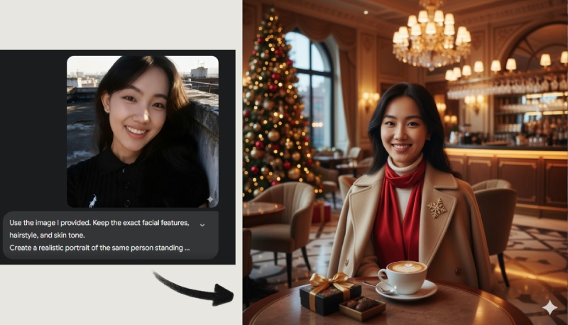 Tạo ảnh Giáng Sinh trong quán cà phê luxury mùa Noel