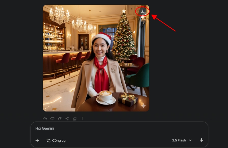 Ảnh Giáng Sinh hoàn thiện, bấm nút tải về ở góc phải
