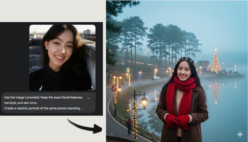 Tạo ảnh Giáng Sinh tại hồ Đà Lạt mờ sương lãng mạn