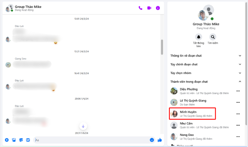 Xem thành viên nhóm chat Messenger trên máy tính