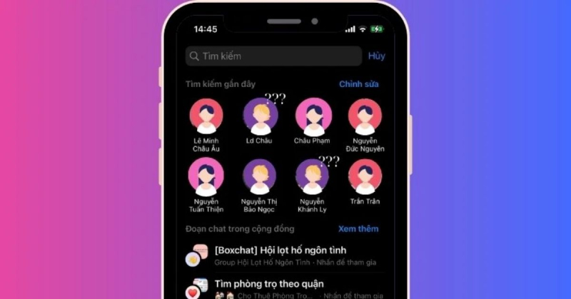 Giao diện Messenger hiển thị danh sách bạn bè gần đây