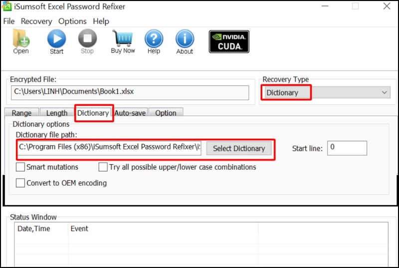 Chọn Dictionary nếu mật khẩu được lưu ở đâu đó