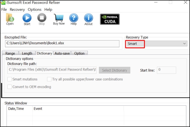 Chọn Smart để phần mềm sử dụng các thuật toán thông minh để tìm mật khẩu