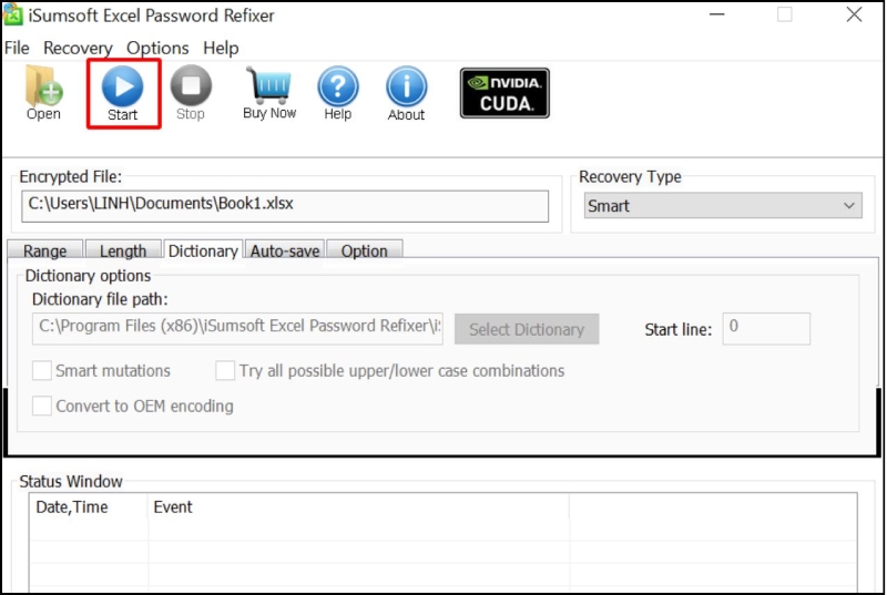 Nhấn Start để quá trình khôi phục mật khẩu bắt đầu