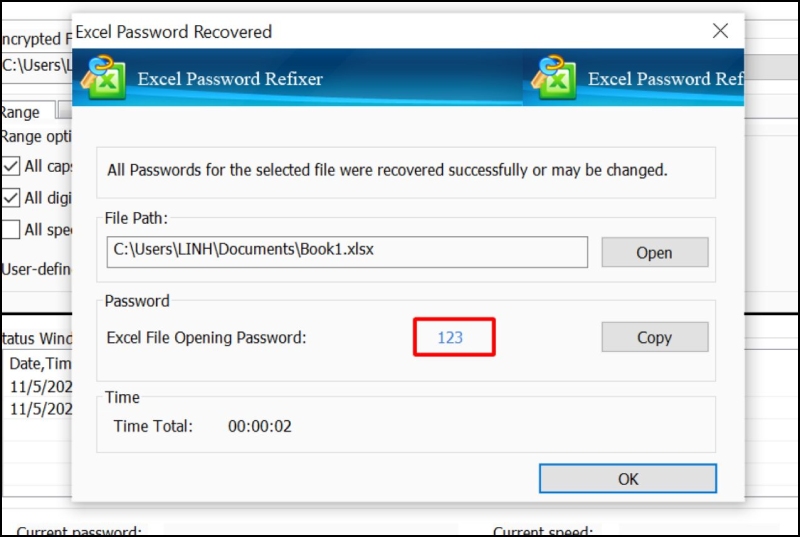 Mật khẩu file Excel đã được mở