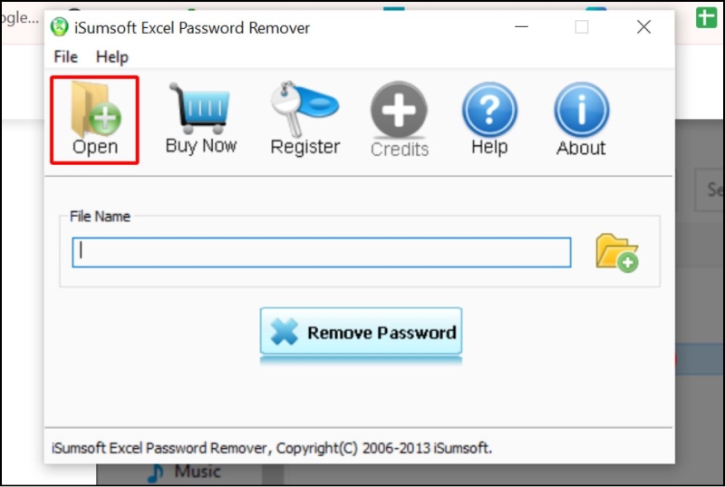 Mở phần mềm iSumsoft Excel Password Remover và nhấn Open
