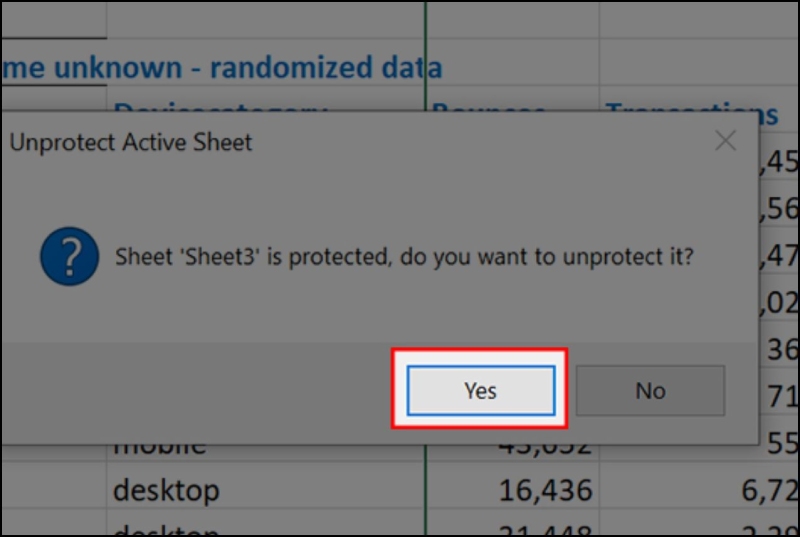 Thông báo hiển thị và nhấn Yes