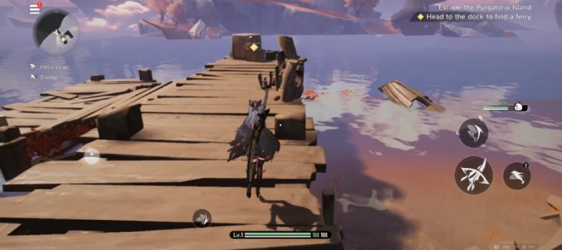 Nhân vật di chuyển trên cầu gỗ trong nhiệm vụ mở khóa nhân vật Duet Night Abyss