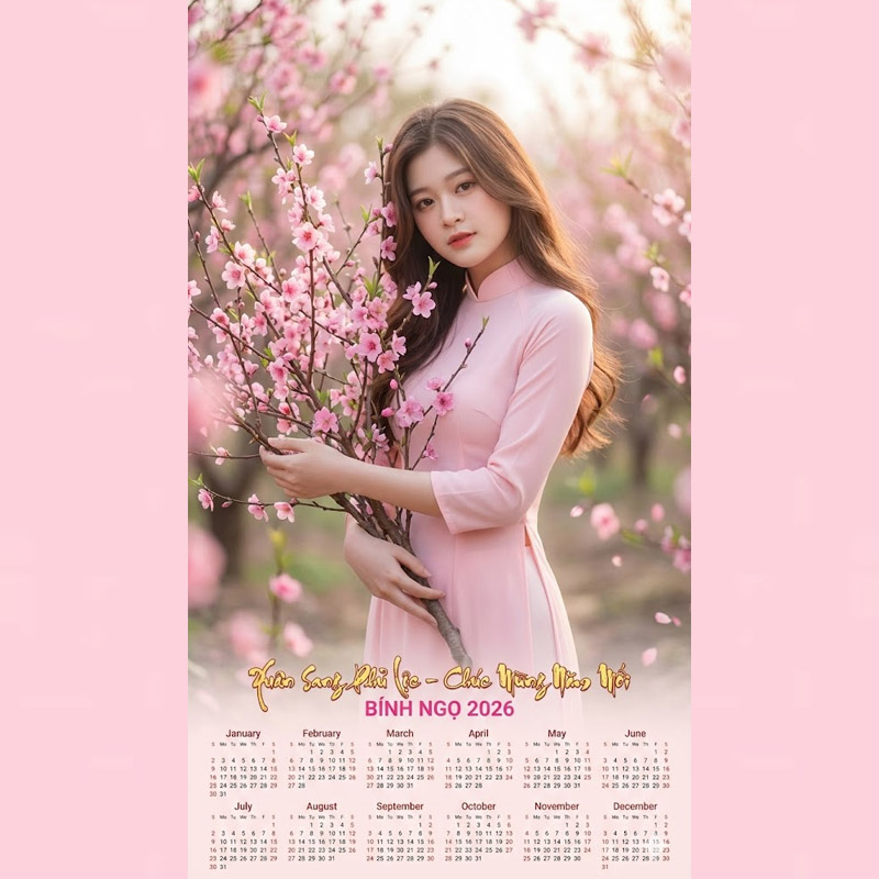 Prompt tạo lịch Tết nàng thơ mặc áo dài phong cách chân dung nghệ thuật