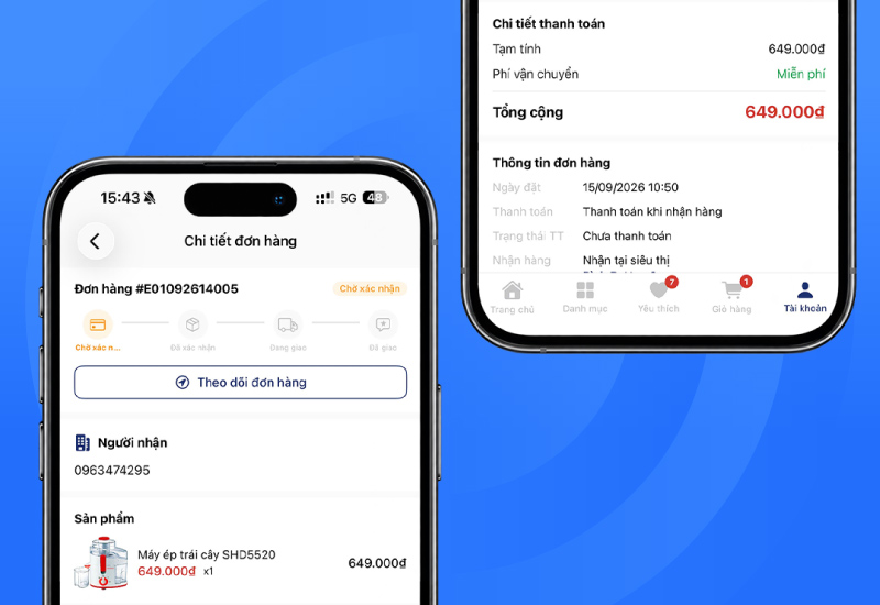 Chi tiết đơn hàng trên App Chợ Lớn