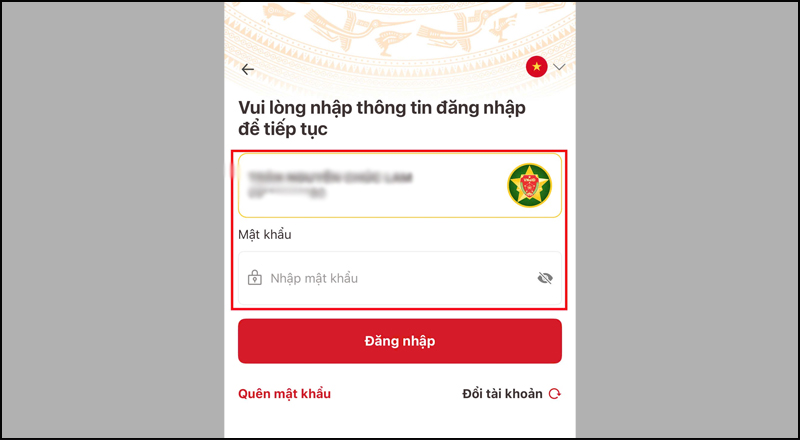 Mở ứng dụng VNeID trên điện thoại và đăng nhập vào tài khoản