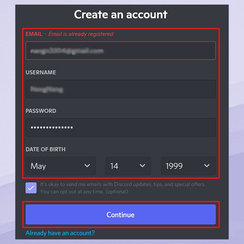 Điền đầy đủ thông tin và hoàn tất đăng ký