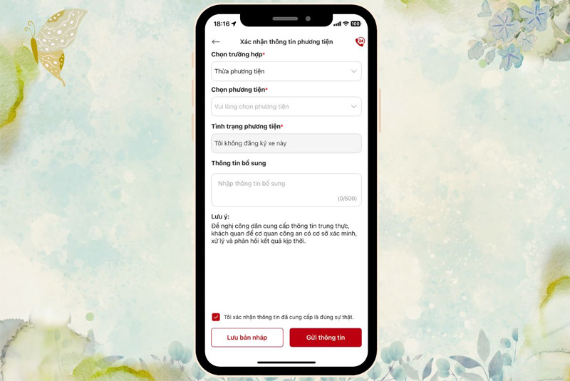 Gửi thông tin yêu cầu phản hồi nếu có sai sót