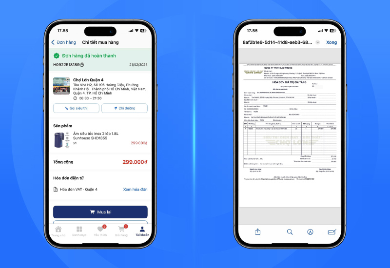 Hóa đơn mua hàng trên App Chợ Lớn