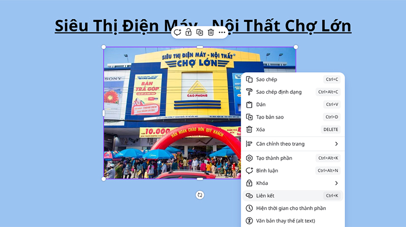 Nhấn chuột phải và chọn “Liên kết” hoặc nhấn tổ hợp phím