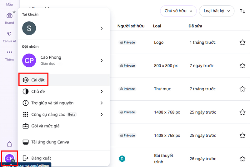 Bạn nhấn vào biểu tượng hồ sơ rồi chọn cài đặt