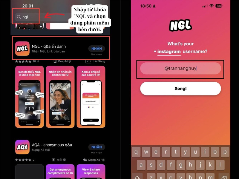 Tải ứng dụng NGL sau đó đăng nhập