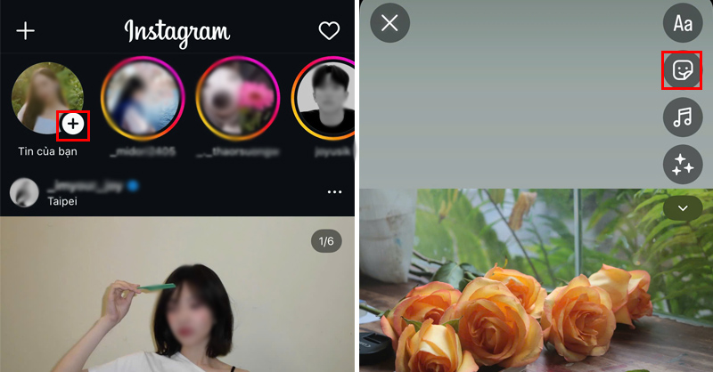 Chọn nền cho tin và nhấn vào biểu tượng nhãn dán
