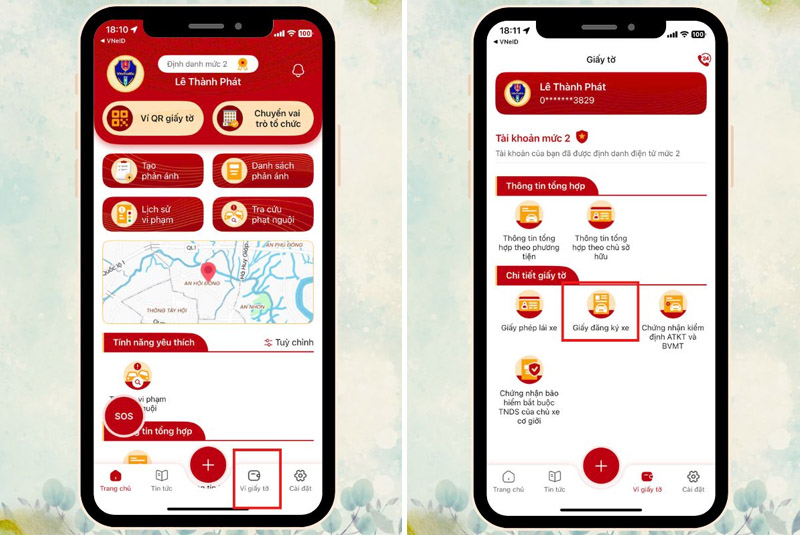 Chọn Giấy đăng ký xe trong mục Ví giấy tờ