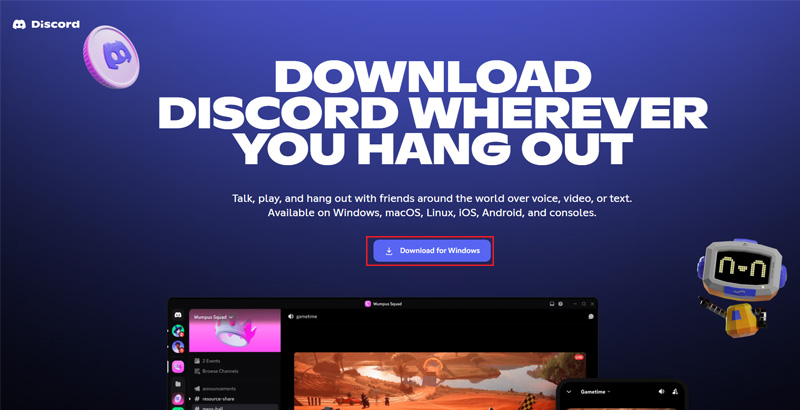 Truy cập vào trang web chính thức của Discord và nhấn Download for Windows