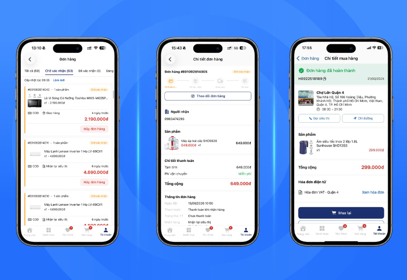 Xem thông tin đơn hàng trên App Chợ Lớn