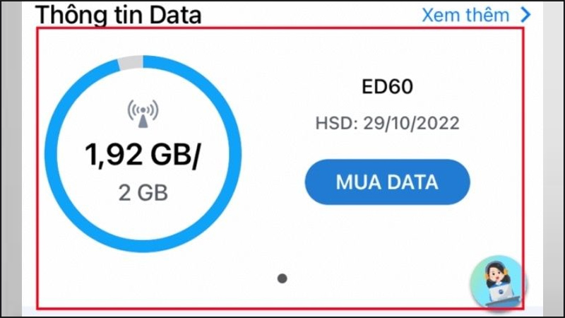 Màn hình chính sẽ hiển thị đầy đủ thông tin thuê bao