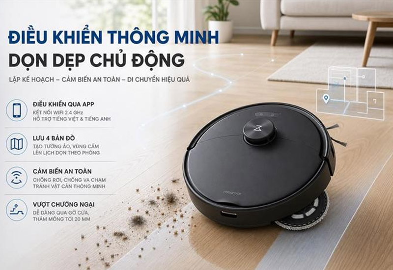 Robot Hút Bụi Lau Nhà Roborock Qrevo 2 Pro Đen