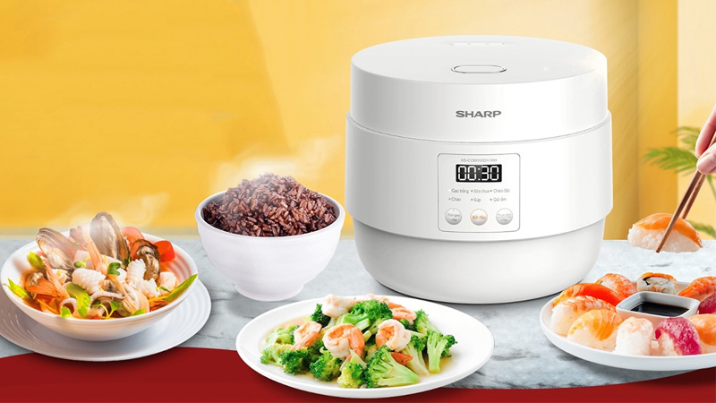 Nồi Cơm Điện Tử Sharp KS-COM100DV-WH có thiết kế thanh lịch